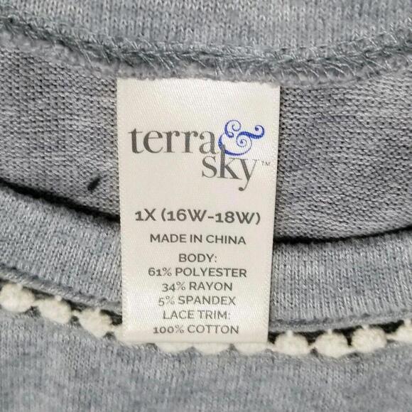 Terra Sky Shirt Plus Size 1x Gray Long stretch short sleeve high low - Picture 3 of 5